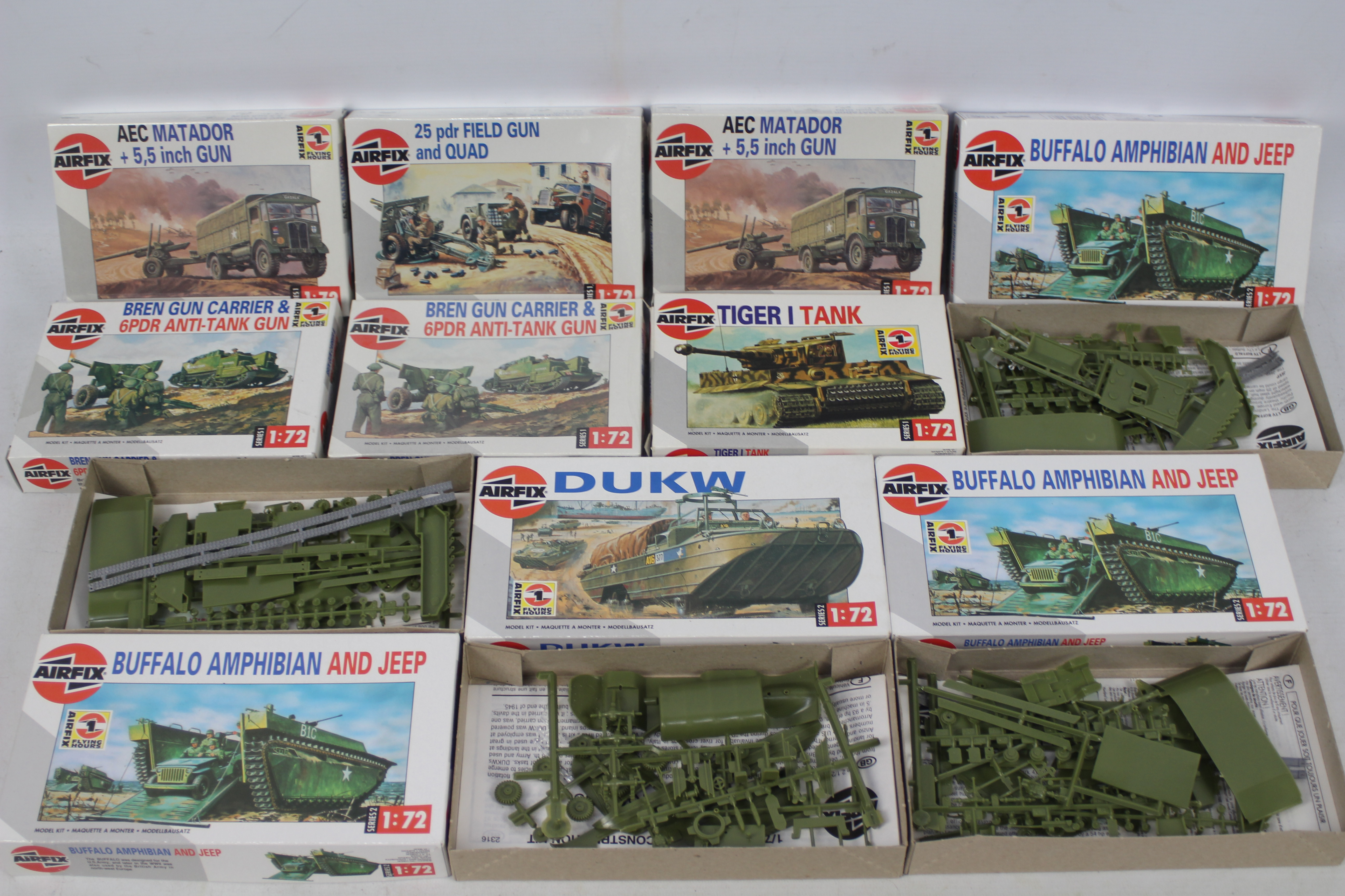 Airfix - 10 x boxed Military model kits in 1:72 scale including Tiger Tank, AEC Matador,