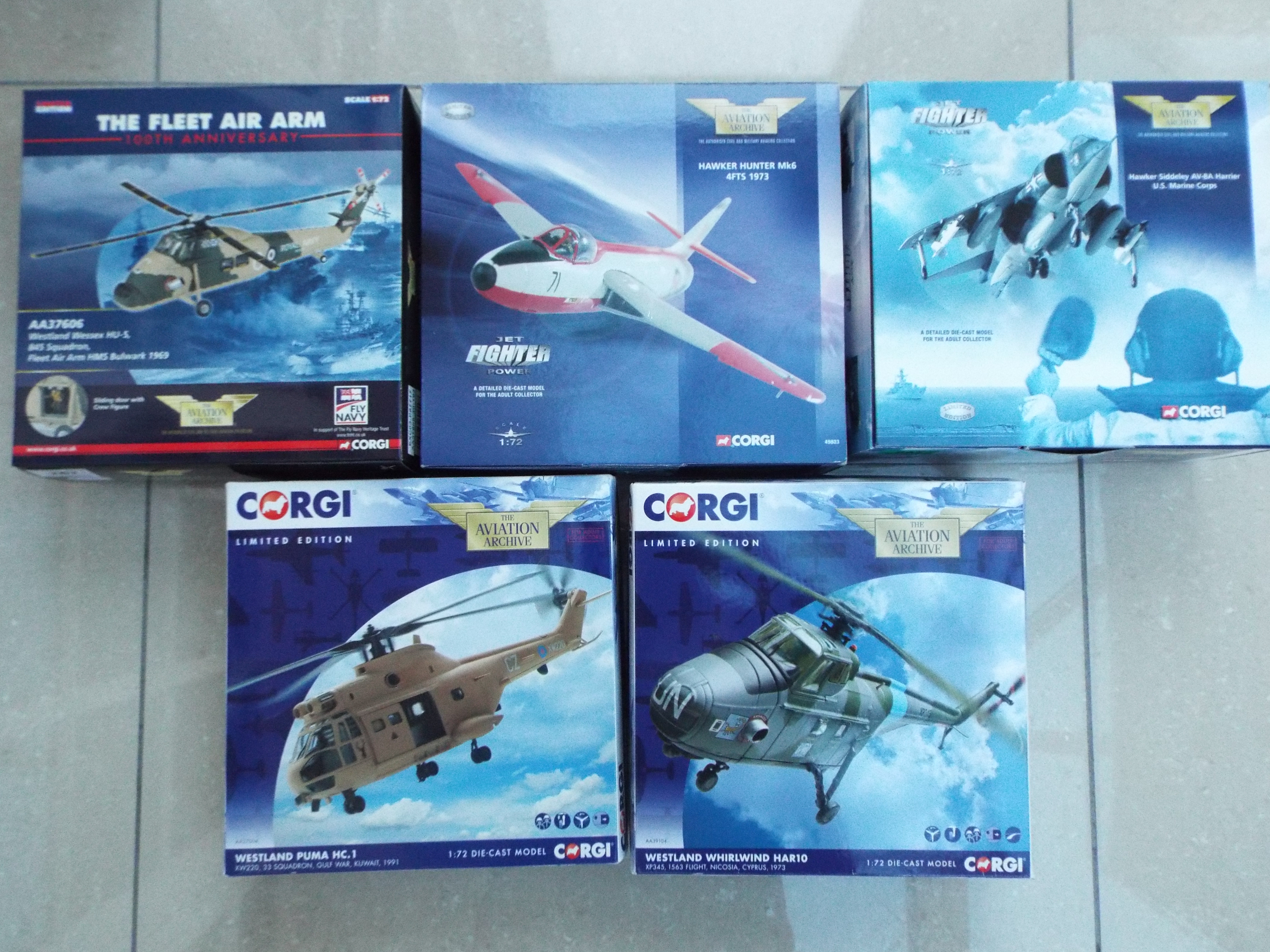 Corgi Aviation Archive - five diecast 1:72 scale models comprising Hawker Siddeley Harrier #