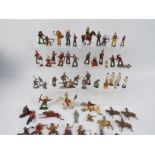 A collection of cast metal figures, Britains and similar, military, cowboys and Indians and other,