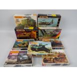 Matchbox - 9 x boxed Military model kits in 1:76 scale including Douglas A-20G, Churchill tank,