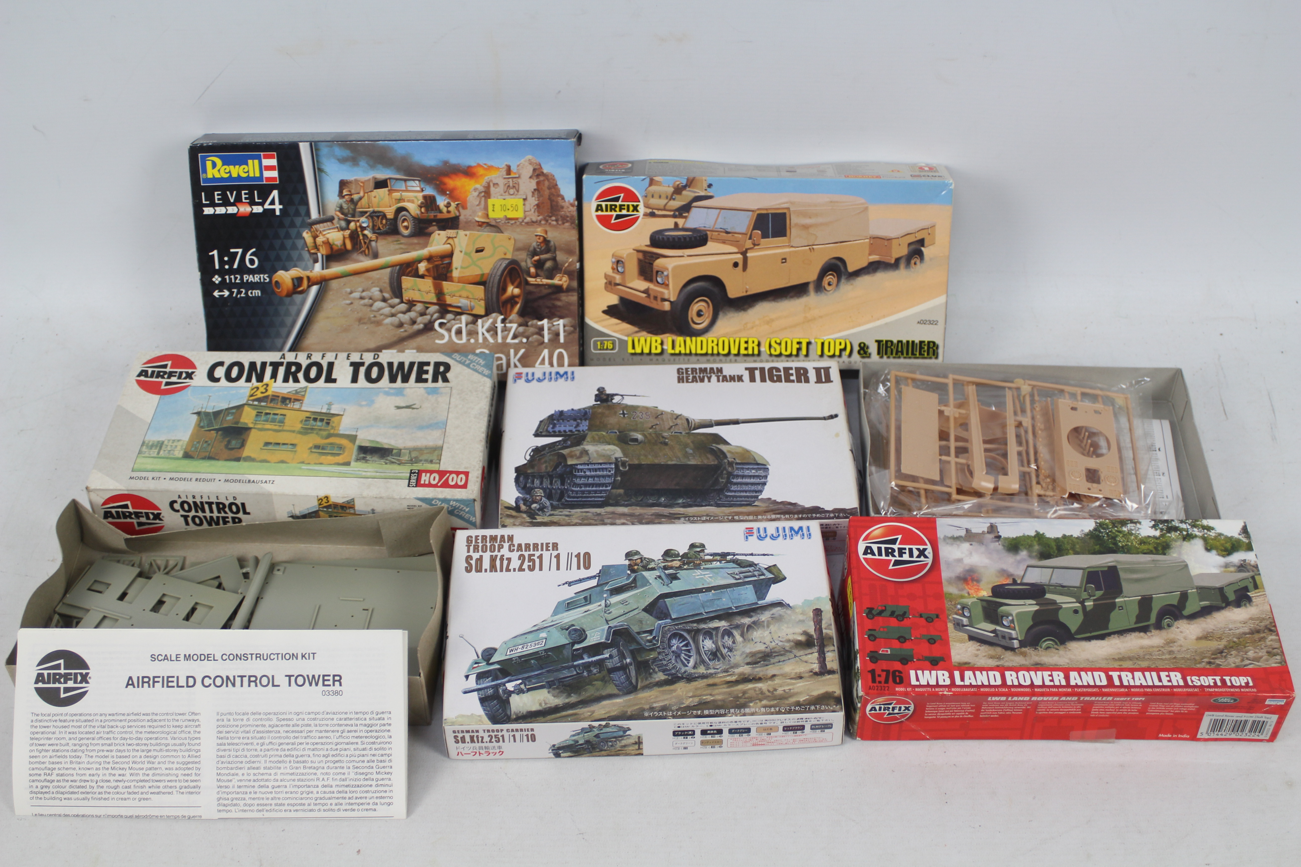 Fujimi - Revell - Airfix - Six boxed 1:76 scale plastic military model kits.