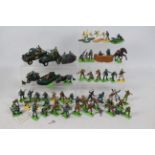 Britains - Timpo - A collection of 6 x vehicles and 30 plus soldiers, a Jeep, a Land Rover,