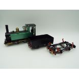 A MSS (Mamod) O Gauge Live Steam 0-4-0T Tank Locomotive and two wagons, all appear nm,