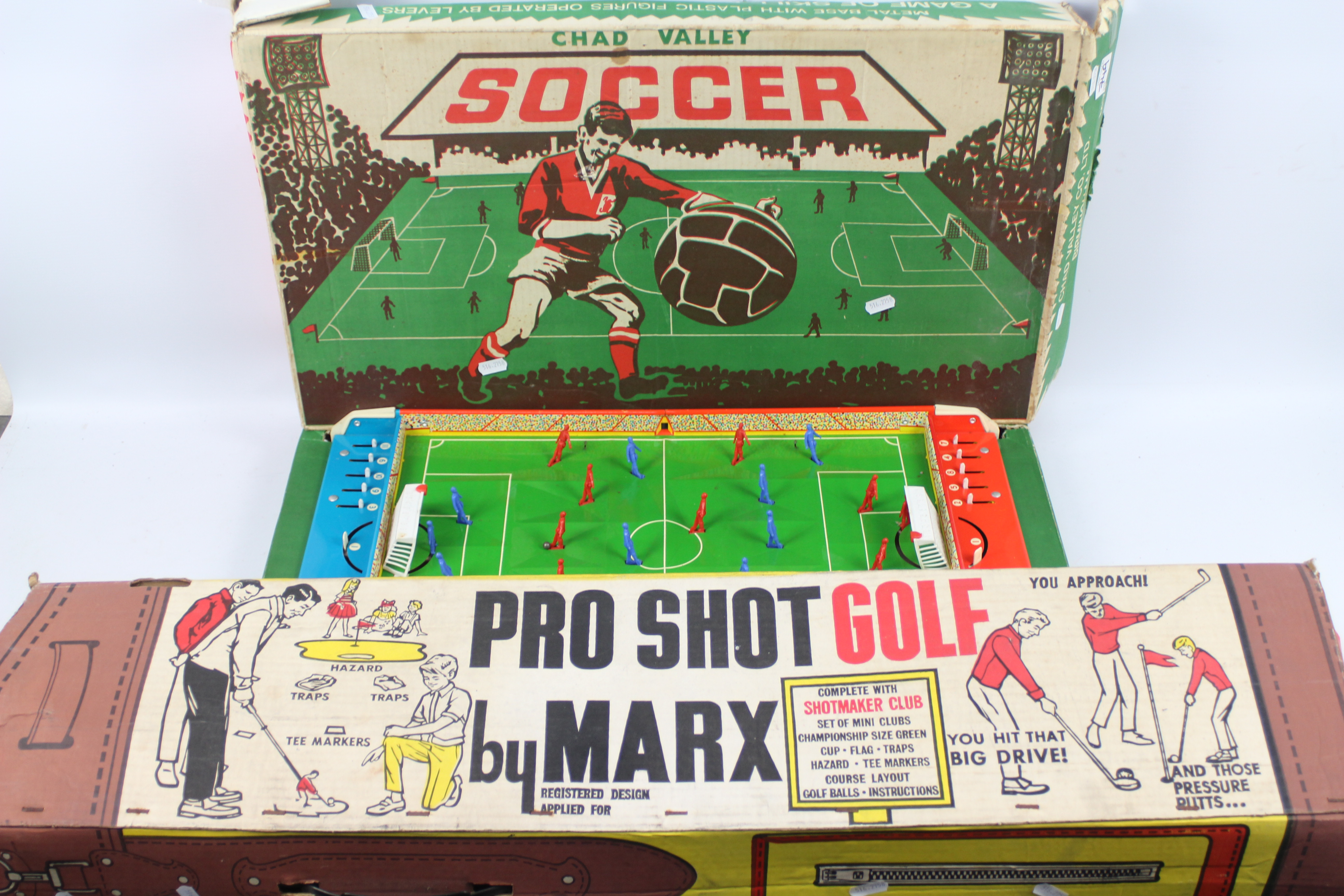 Marx - Chad Valley - Two boxed vintage games to include Chad Valley Soccer, with Marx Pro Shot Golf.