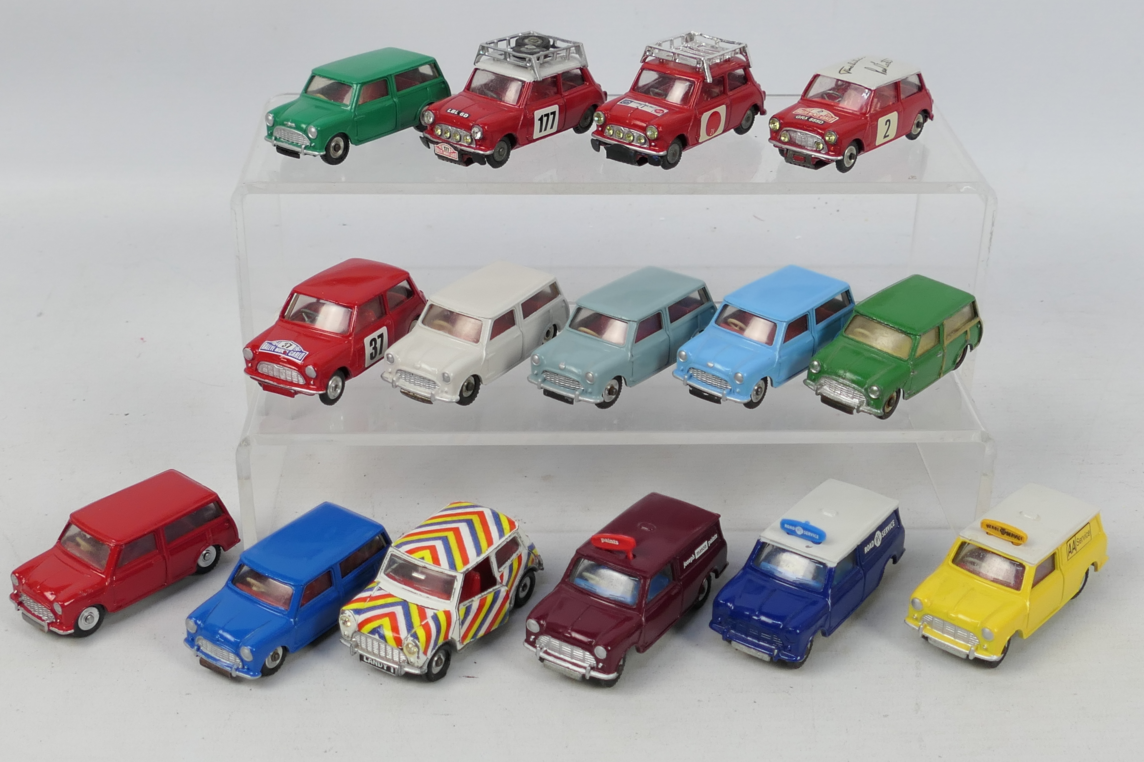 Dinky - Corgi - 15 x unboxed refurbished Mini models in 1:43 scale including AA Van # 274,