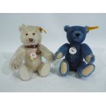 Steiff - Two Steiff bears, White bear 029622 & blue bear 029233 approx 16 cm (h).