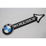 A cast iron, wall mountable, workshop directional sign marked BMW, 46 cm (l).