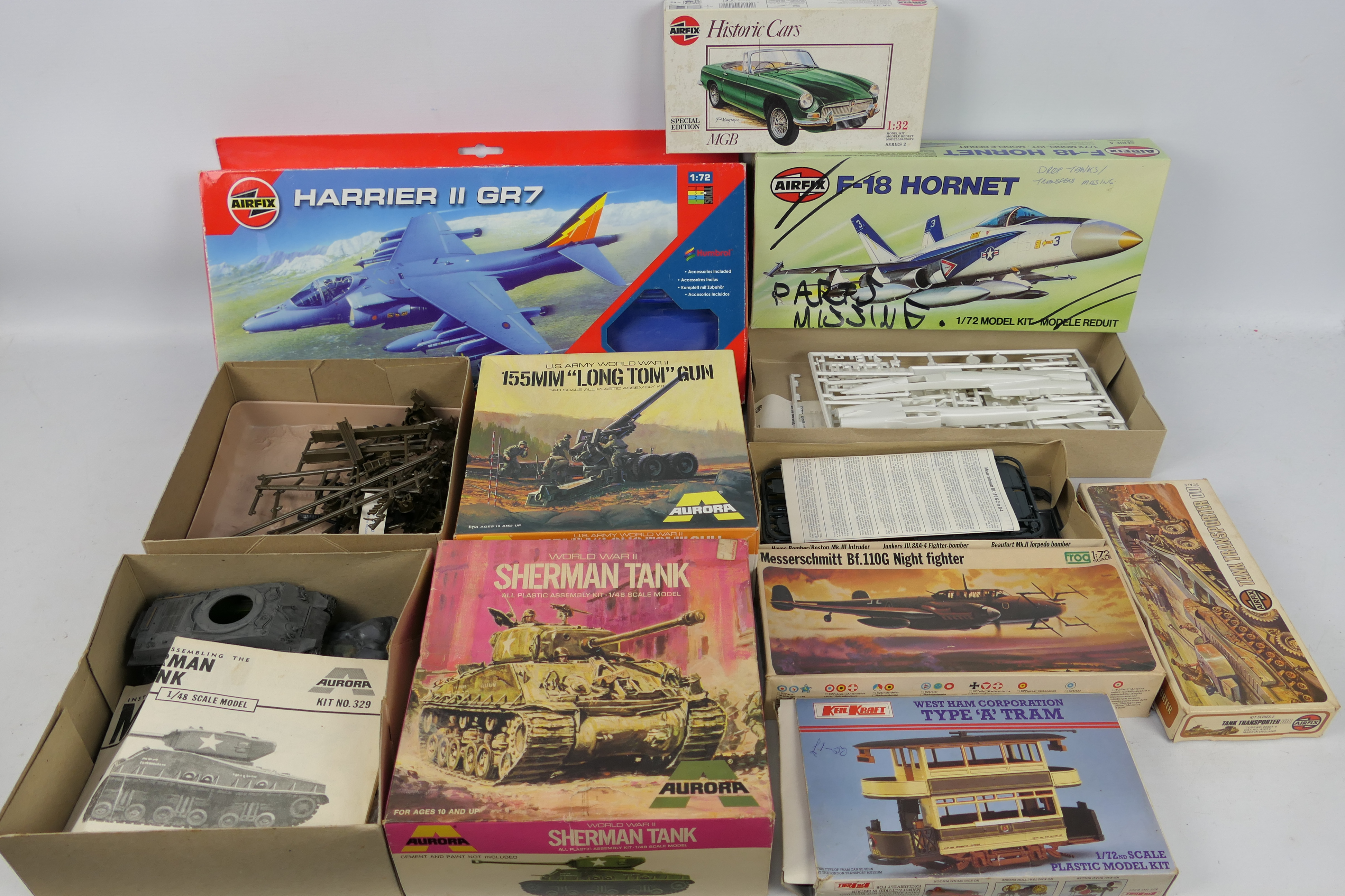 Airfix - Aurora - Frog - Others - A group of part-built / incomplete boxed plastic models kits in