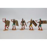 Timpo - 5 x Timpo Roman foot soldiers, one has a damaged sword,