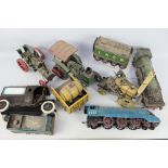 Five decorative tin plate vehicles in various scales.