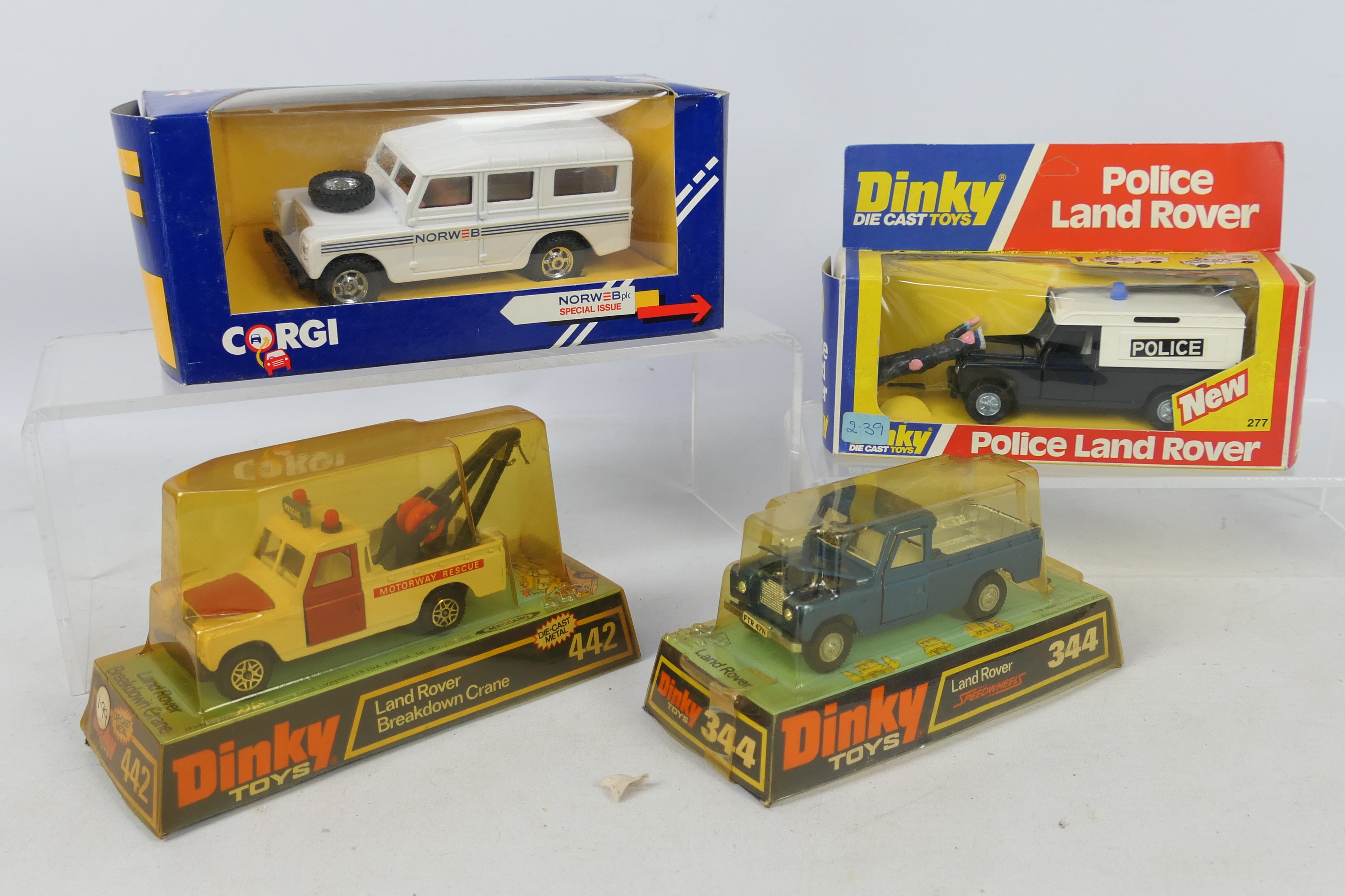 Dinky - Corgi - Unsold Shop Stock - 4 x boxed Land Rover models, Breakdown Truck # 442,