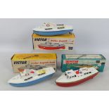 Sutcliffe Toy - Unsold Shop Stock - 3 x boxed clockwork tinplate boat models,