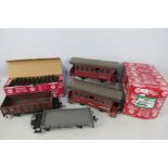 Lehmann Gross Bahn - LGB - 4 x unboxed G gauge wagons and a quantity of track.