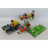 Nomura Toy - Masudaya - ET - 5 x tinplate models including a vintage Japanese bucking car with the