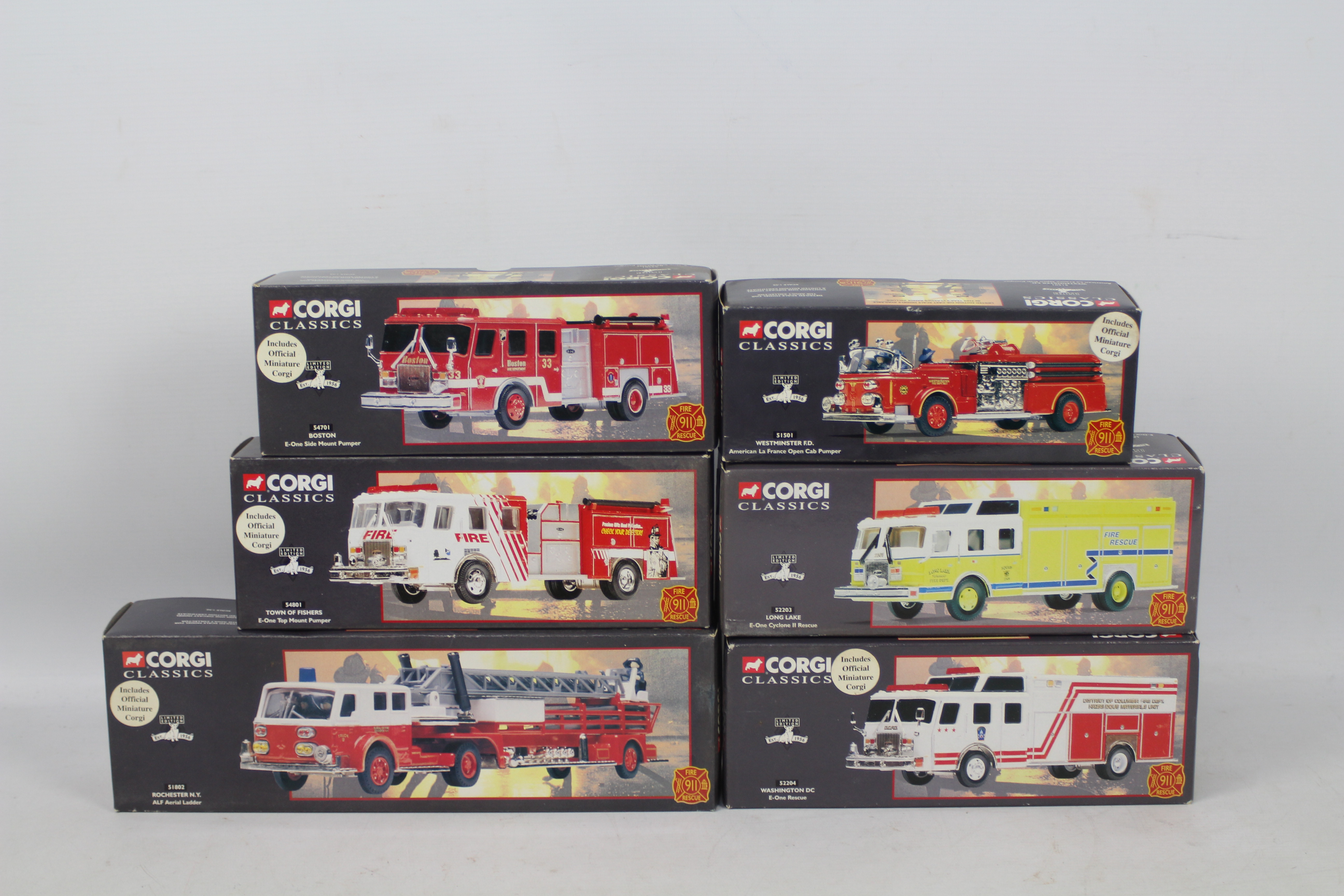 Corgi Classics - Six boxed Limited Edition diecast US Fire Appliances from the Corgi 911 Fire