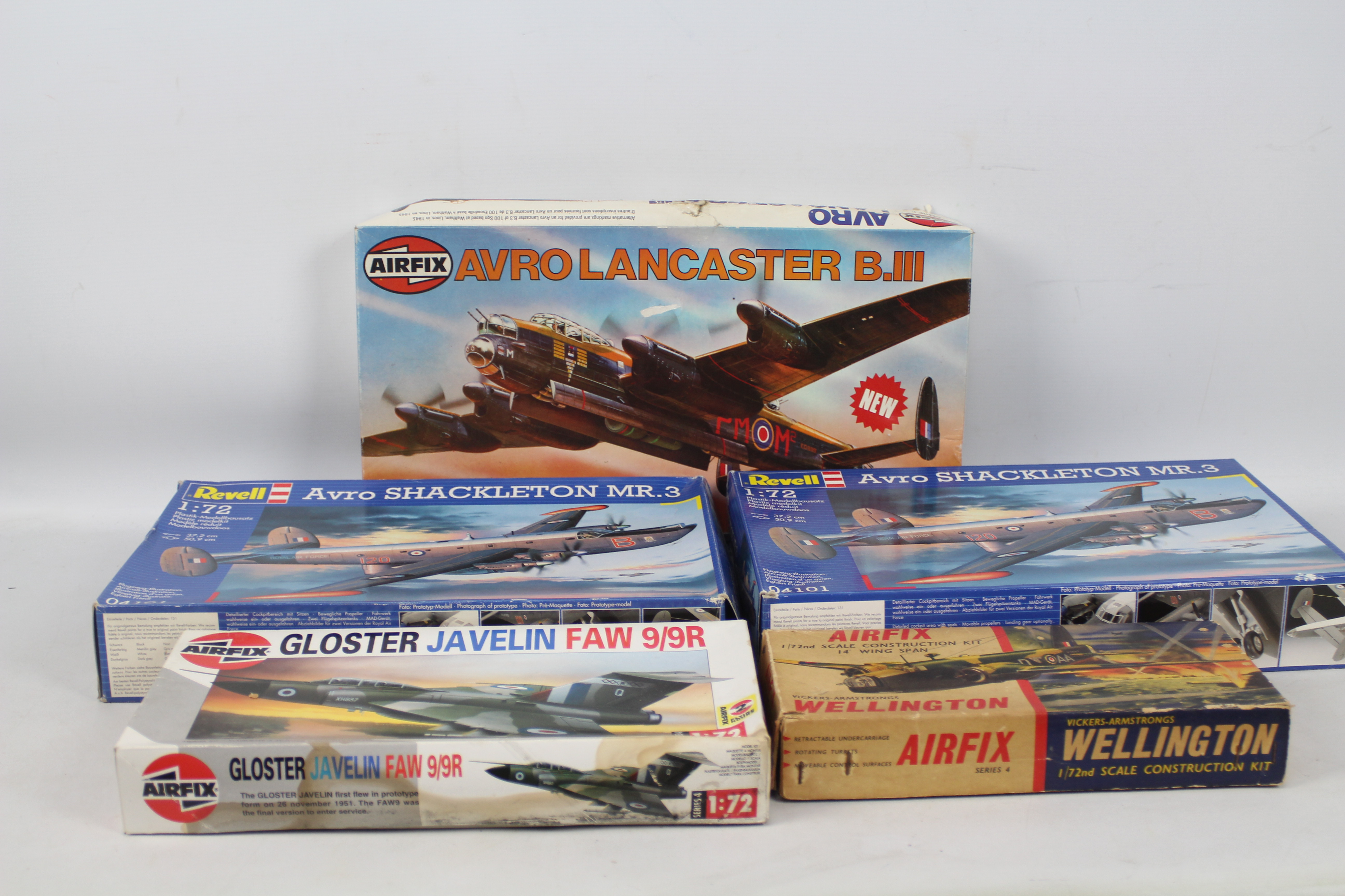 Airfix - Revell - Five boxed plastic military aircraft model kits in 1:72 scale.