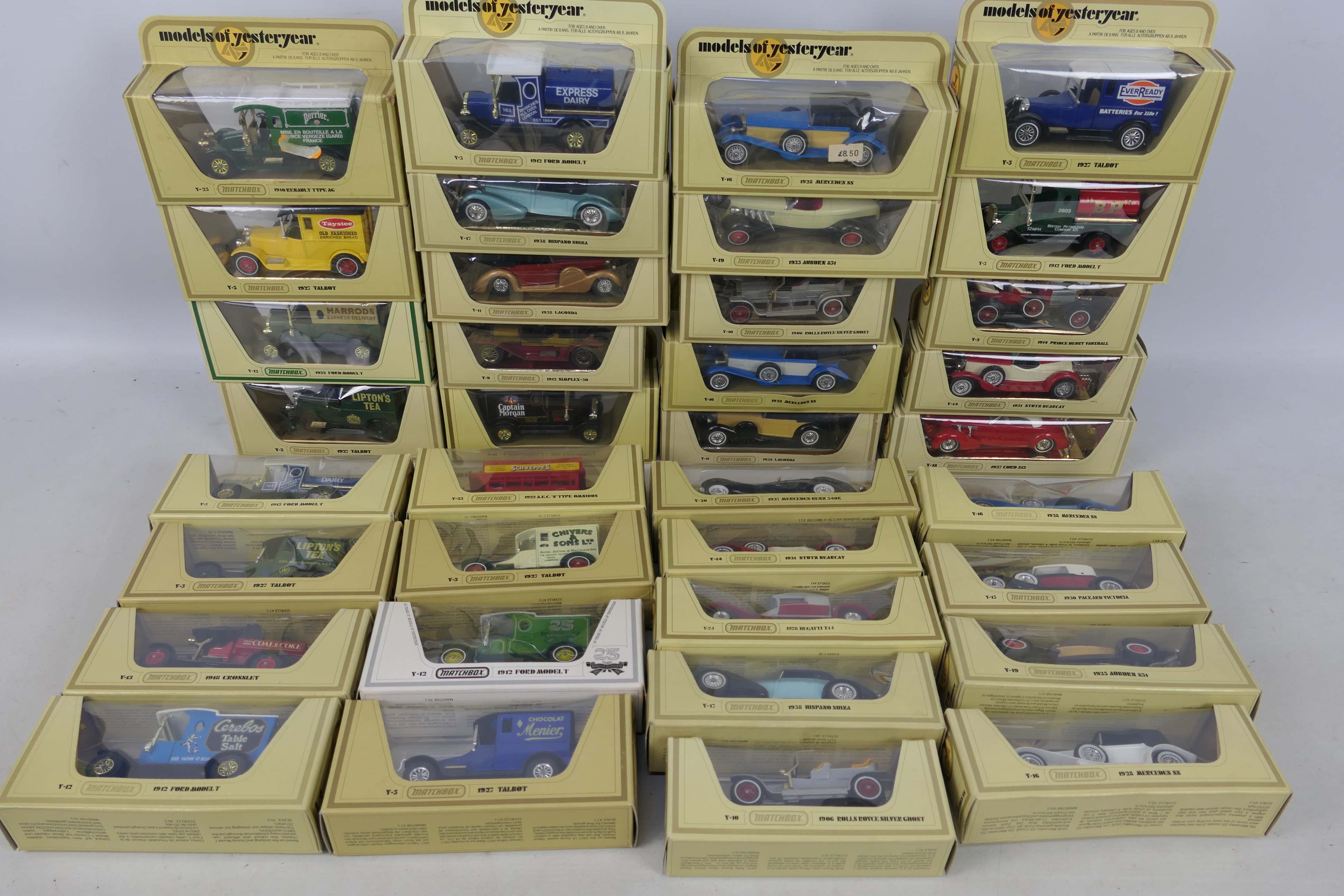 Matchbox Yesteryear - 36 x boxed vehicles including Mercedes SS Coupe # Y-16 in four different