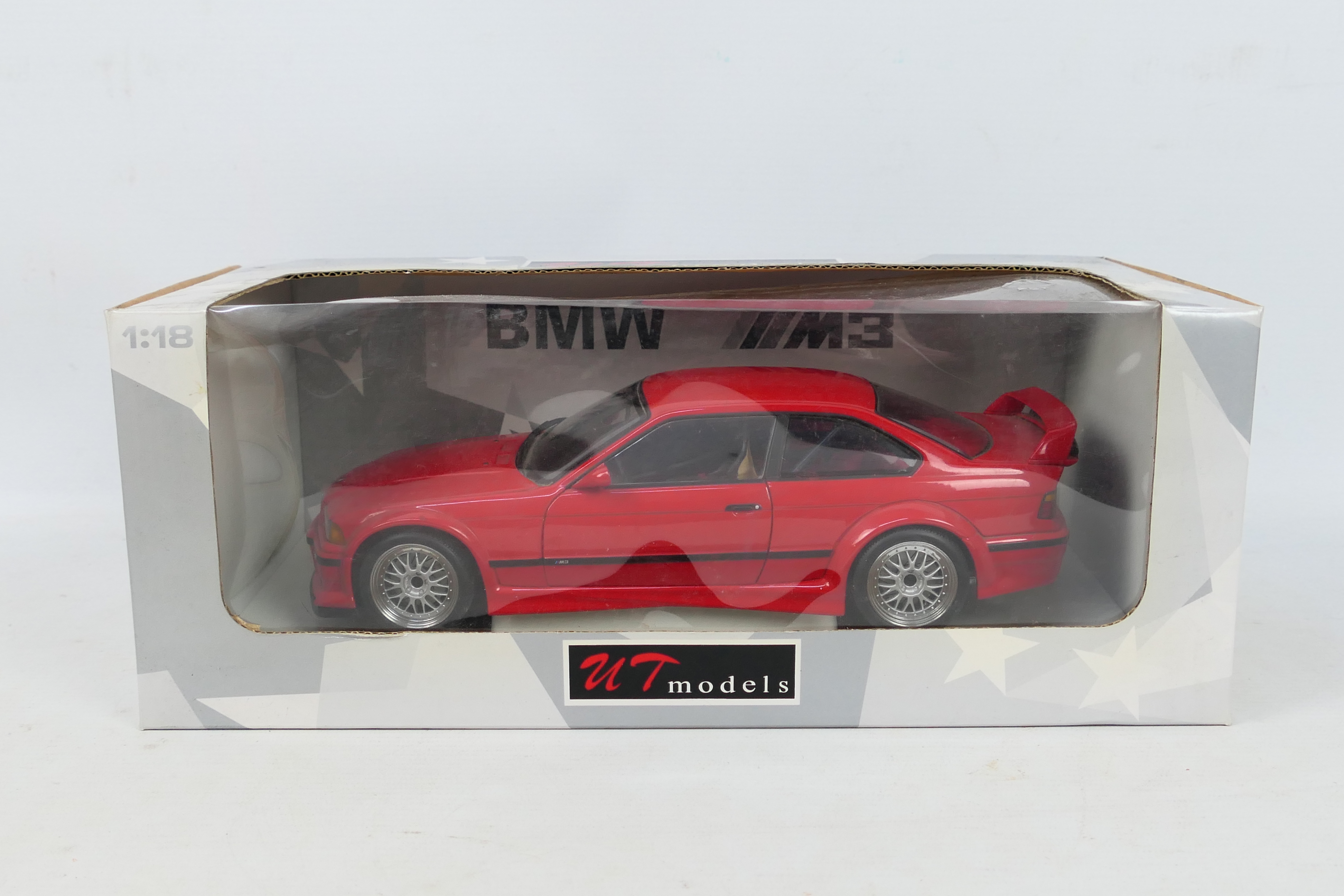 UT Models - A boxed die-cast model 1:18 scale #20483 BMW E36 M3 GTR in red livery - Die-cast