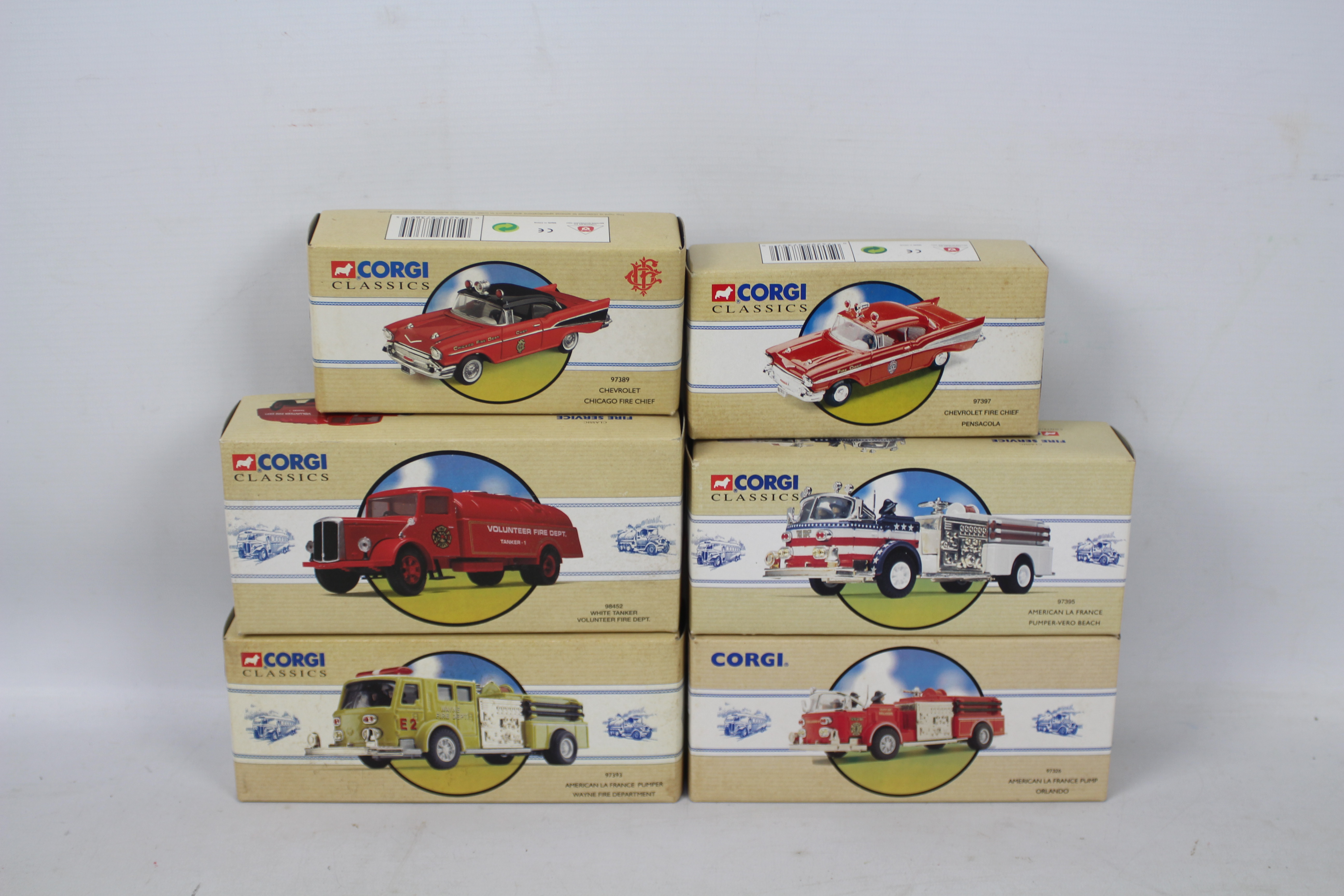 Corgi Classics - Six boxed diecast US Fire Appliances / vehicles from Corgi.