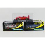 Scalextric - 3 x boxed TVR Speed 12 slot car models, an Export car in blue # C2248,