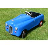 Tri-ang - A 1950s pressed steel Tri-ang Model 60 pedal car, repainted in blue.