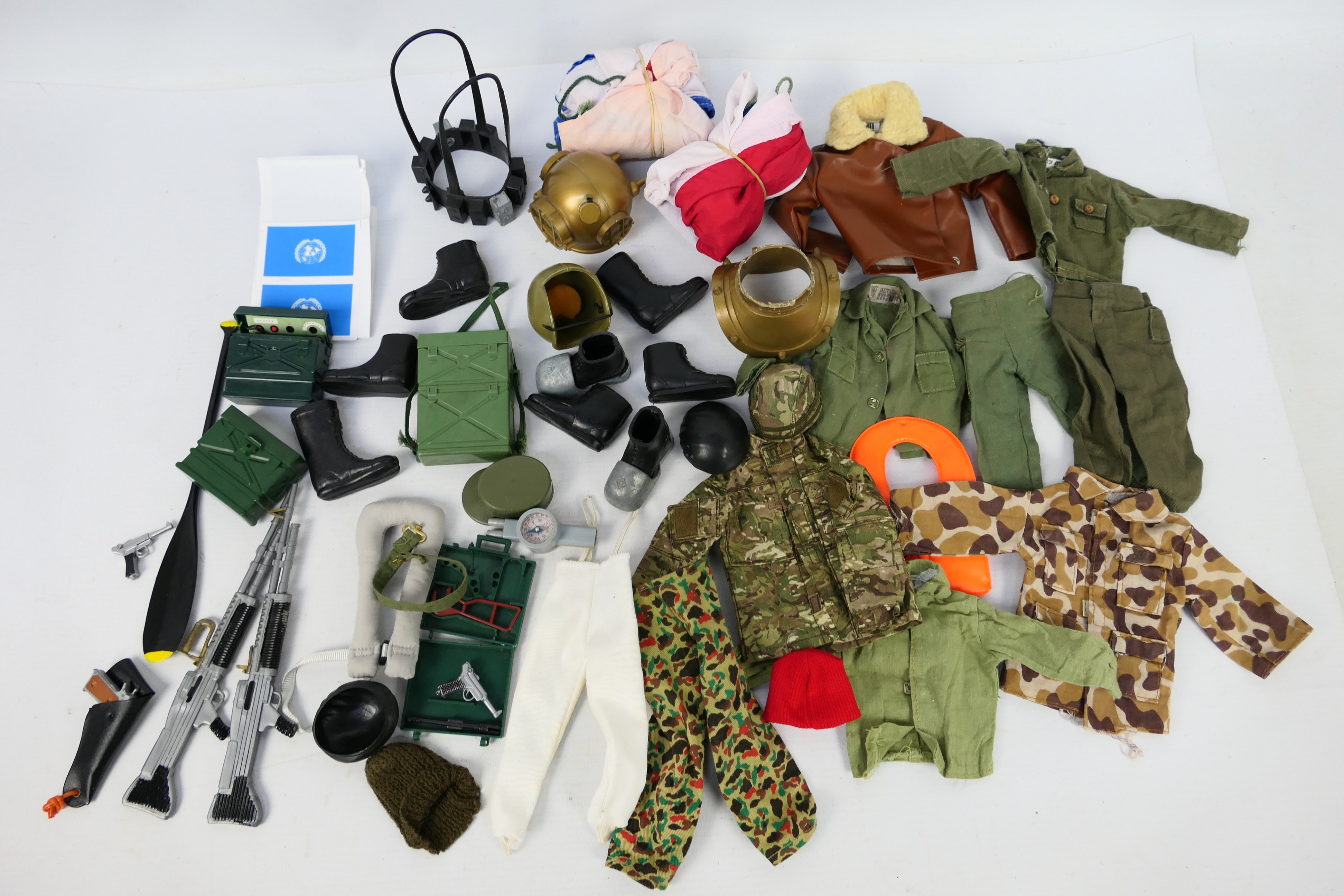 Palitoy - Action Man - A collection of vintage clothing and accessories including divers helmet,