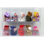 TY Beanie Babies and display cases - 10 Beanie Babies in perspex cuboid display cases.