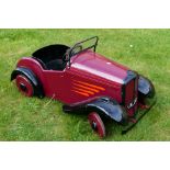 Tri-ang - A rare 1930s pressed steel Tri-ang Epoch model pedal car repainted in maroon and black,
