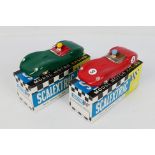 Scalextric - 2 x boxed Lister Jaguar slot car models in red and green # C56.