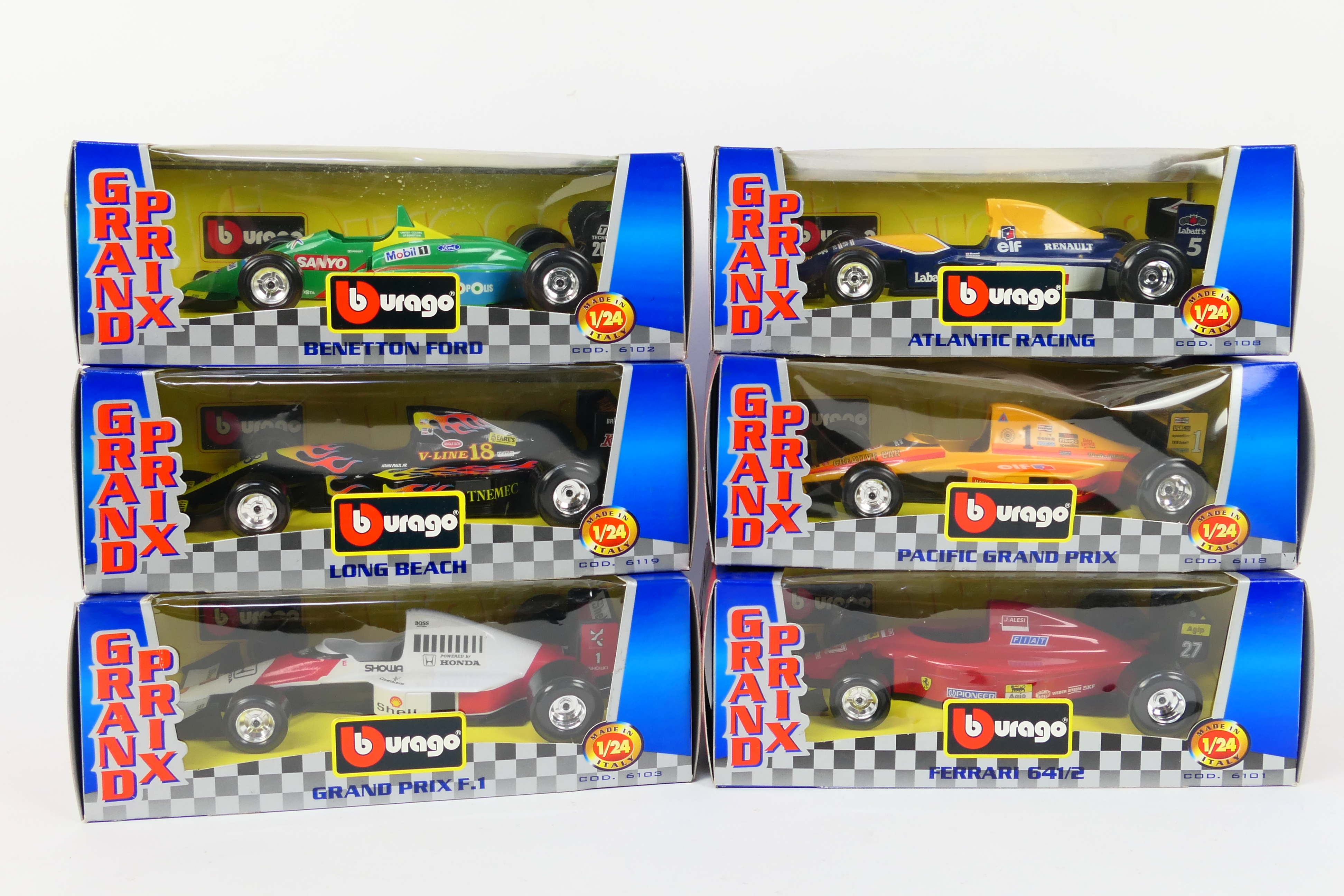 Burago - 6 x boxed 1:24 scale 'Grand Prix' Burago die-cast model vehicles - Lot includes a #6108