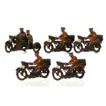 Britains - 4 x Motorcycle Despatch Riders # 200 and a Motorcycle Machine Gun Corps # 199.