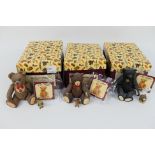 Steiff by Enesco - 3 boxed porcelain teddy bears with gold wash miniature pewter figurines to