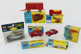 Corgi - 4 x boxed vehicles, 3 x empty boxes and 1 x unboxed car including MGB GT # 327,