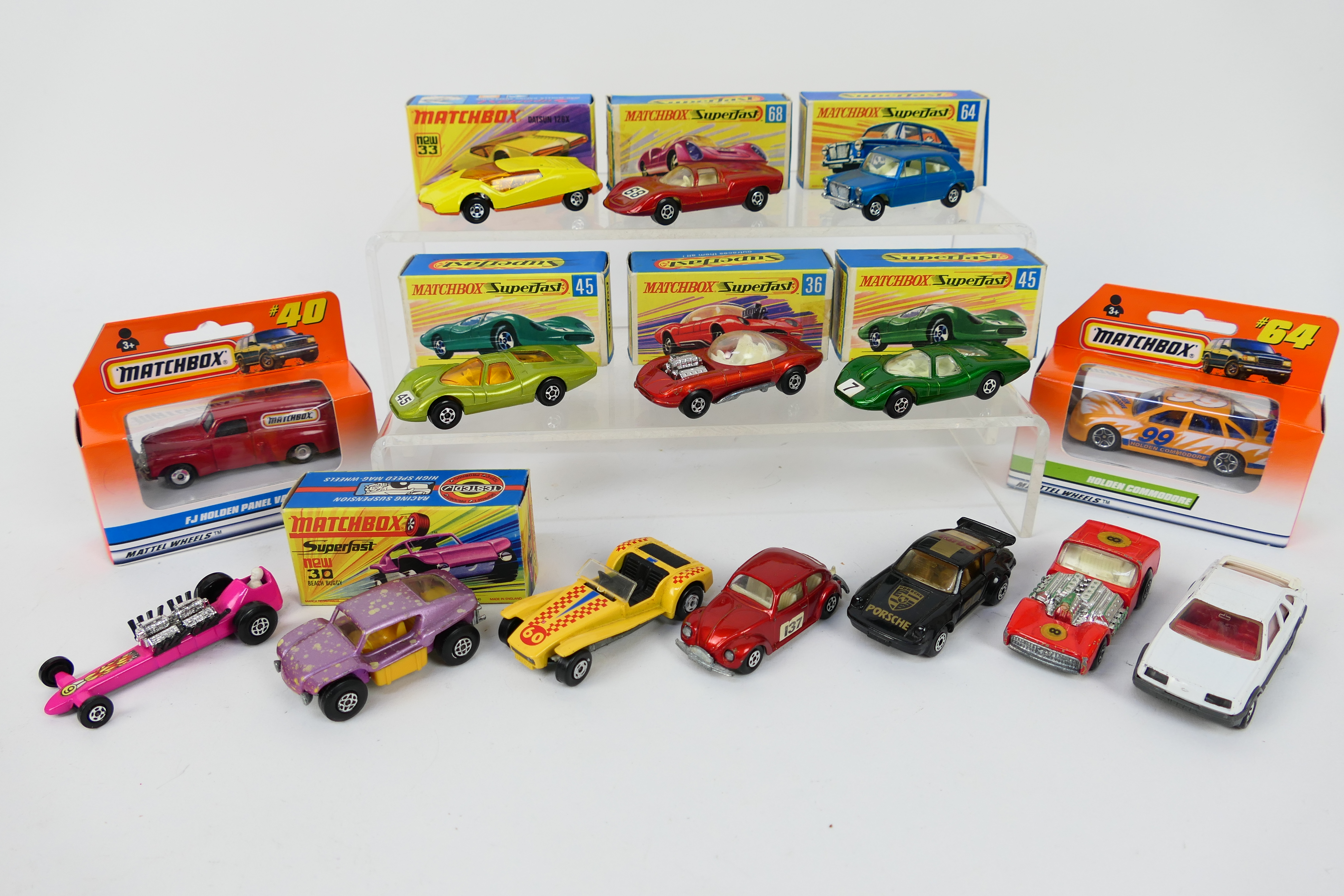 Matchbox - 9 x boxed and 6 x unboxed vehicles including Ford Group 6 Racer # 45, Draguar # 36,