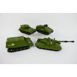 Dinky - 4 x unboxed Military models, UFO Shado 2 with green roof,