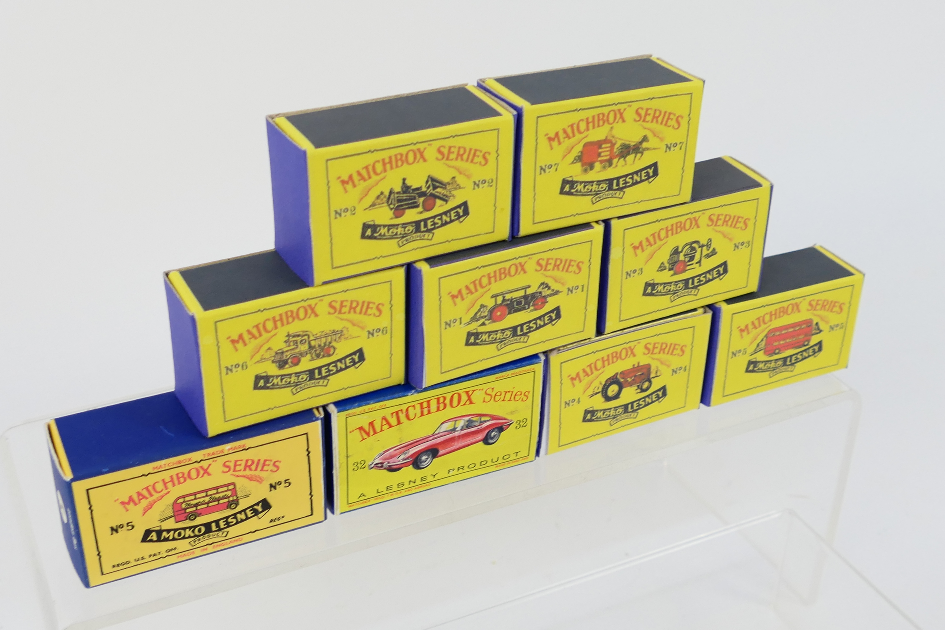 Matchbox - a repaired original box and 8 x reproduction boxes including Jaguar E Type # 32, - Image 2 of 2