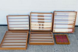 Scratch Built - 6 x home made wooden display cabinets with glass shelves measuring 61 x 62, 61 x 55,
