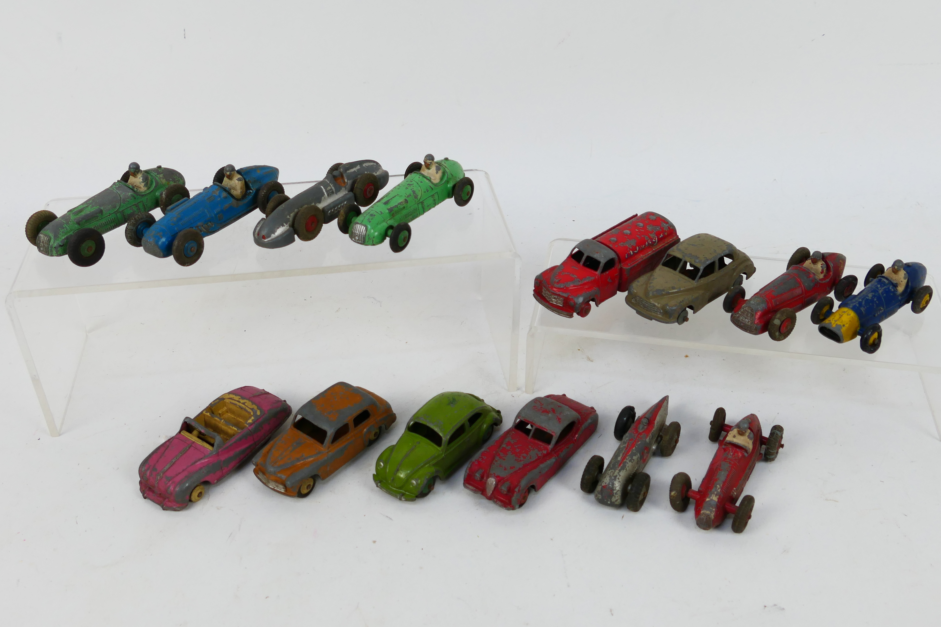 Dinky - A collection of 14 x unboxed vehicles including VW Beetle # 181, Talbot-Lago # 23k,