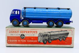 Dinky - A boxed Foden 14-Ton Tanker in dark blue with light blue wheels,
