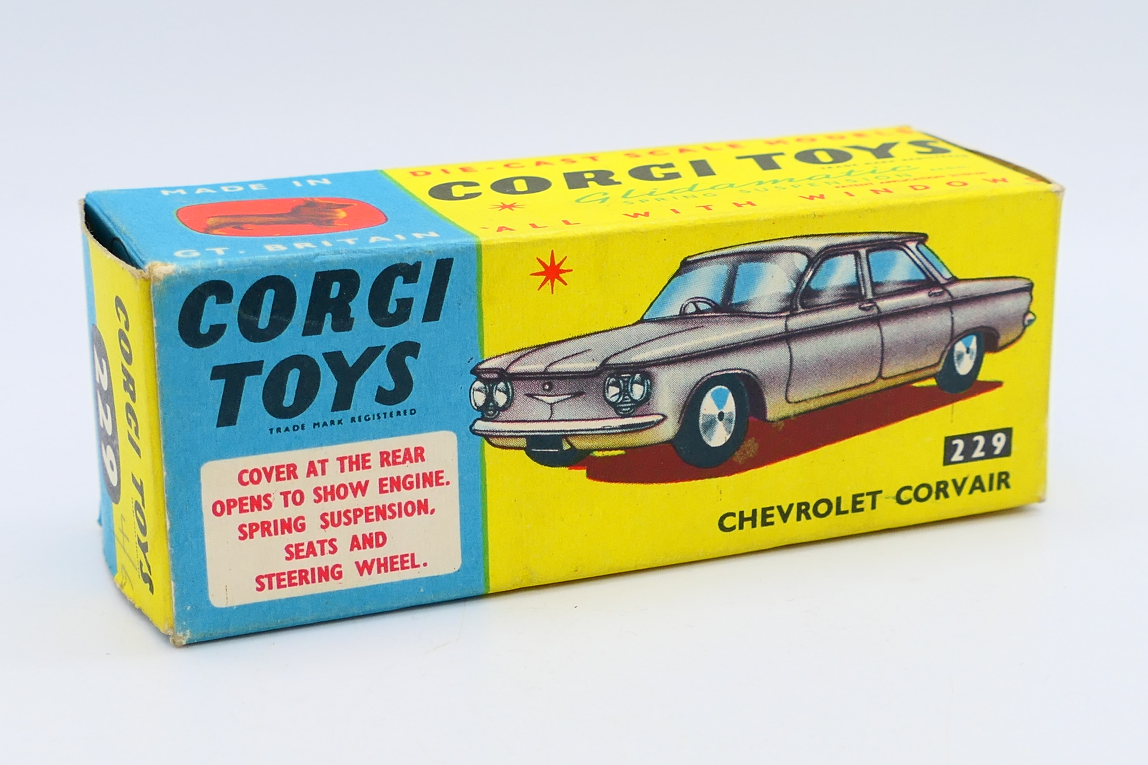 Corgi - A boxed Chevrolet Corvair sedan in mid blue # 229. - Image 8 of 8