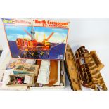 Airfix - Revell - Others - A group of boxed model kits with some part built wooden model ships.