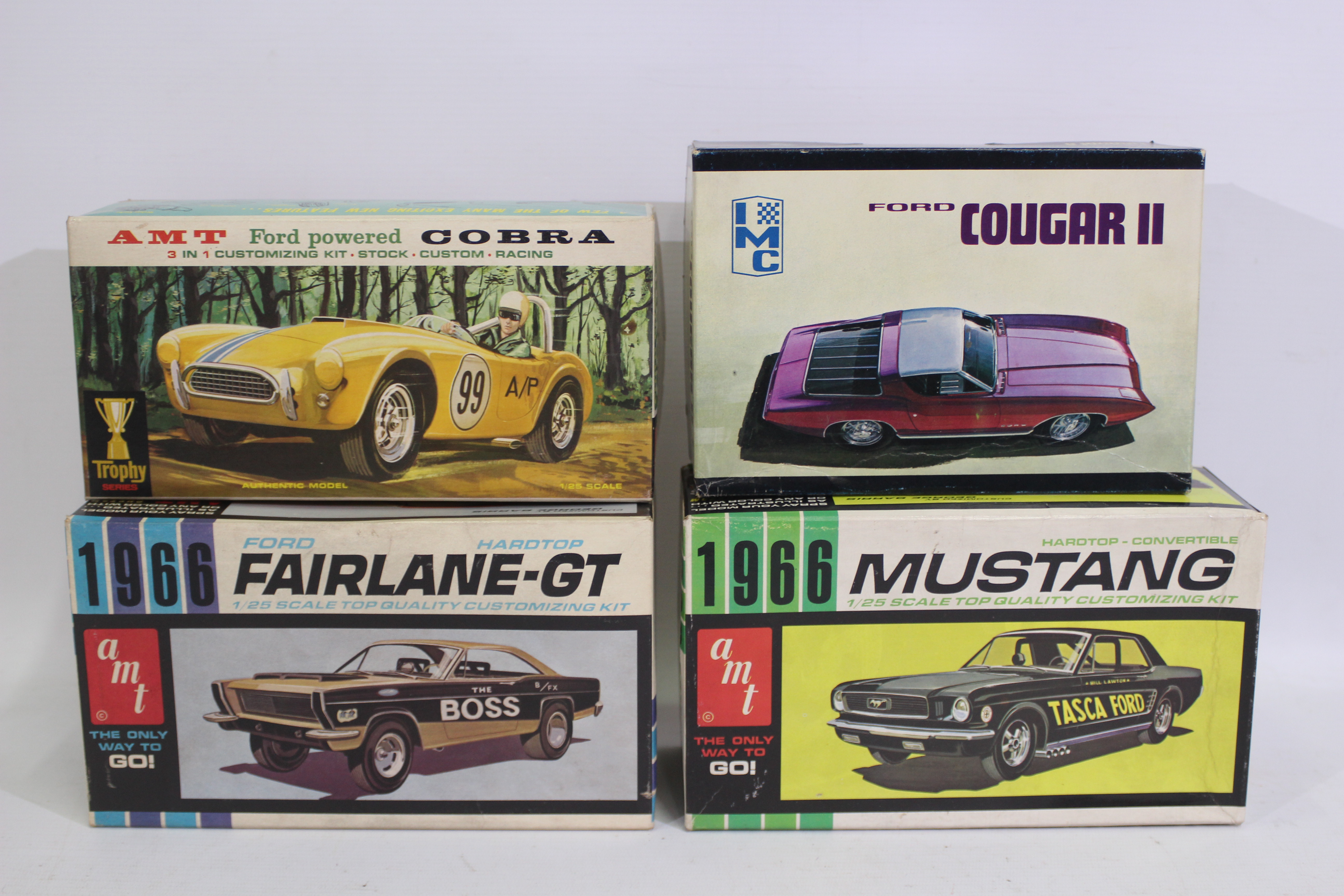 AMT - IMC - 4 x vintage boxed model kits which have been built, 1966 Ford Mustang,