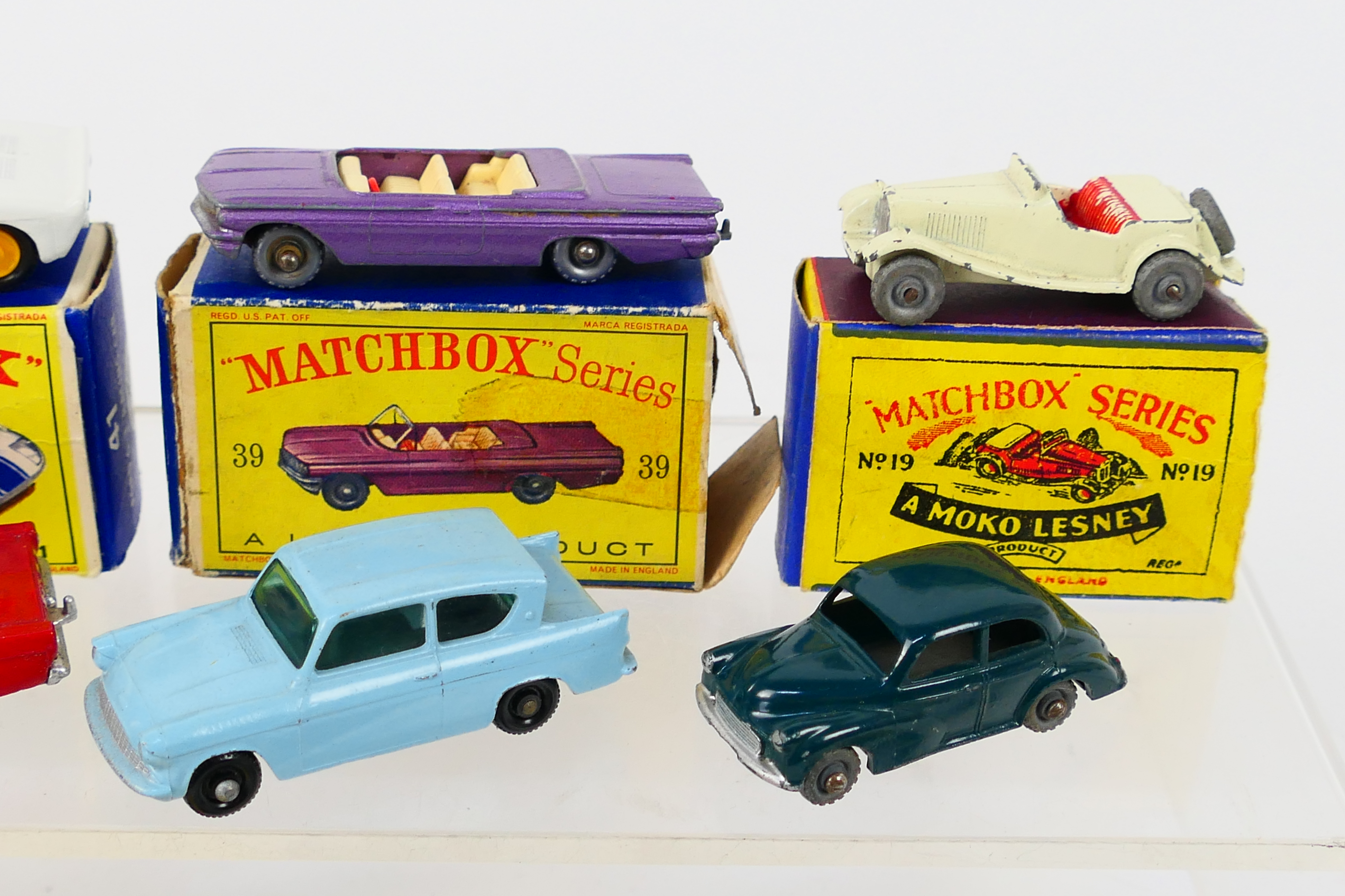 Matchbox - A group of vehicles including Morris Minor # 46, Aston Martin # 53, Jaguar D Type # 41, - Image 3 of 6