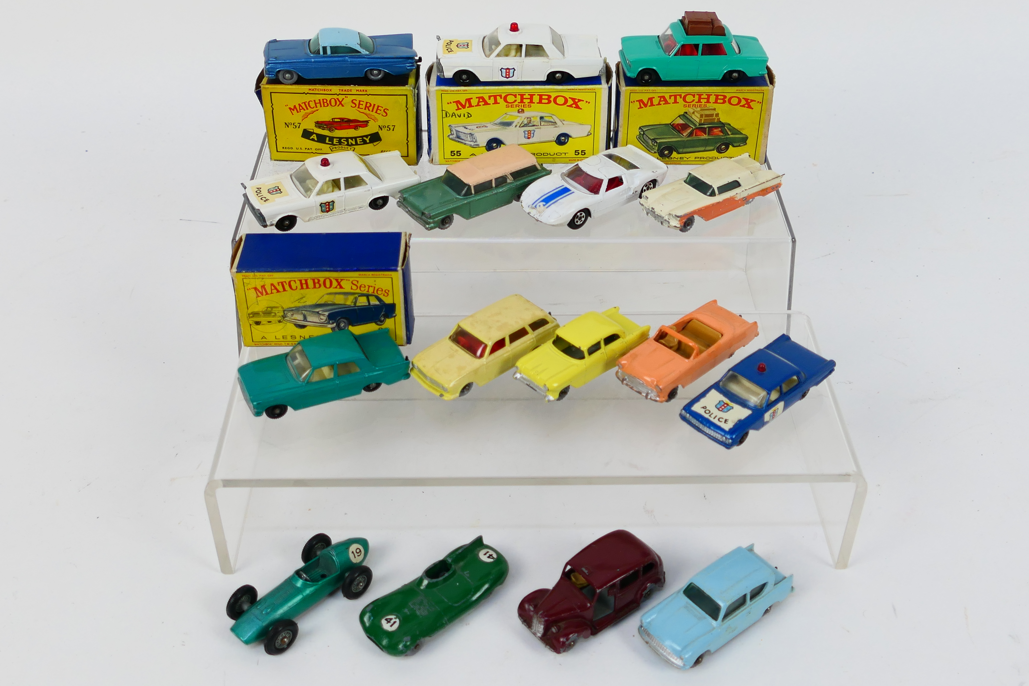 Matchbox - A group of models including Chevrolet Impala # 57, Fiat 1500 # 56, Ford Zephyr 6 # 33,