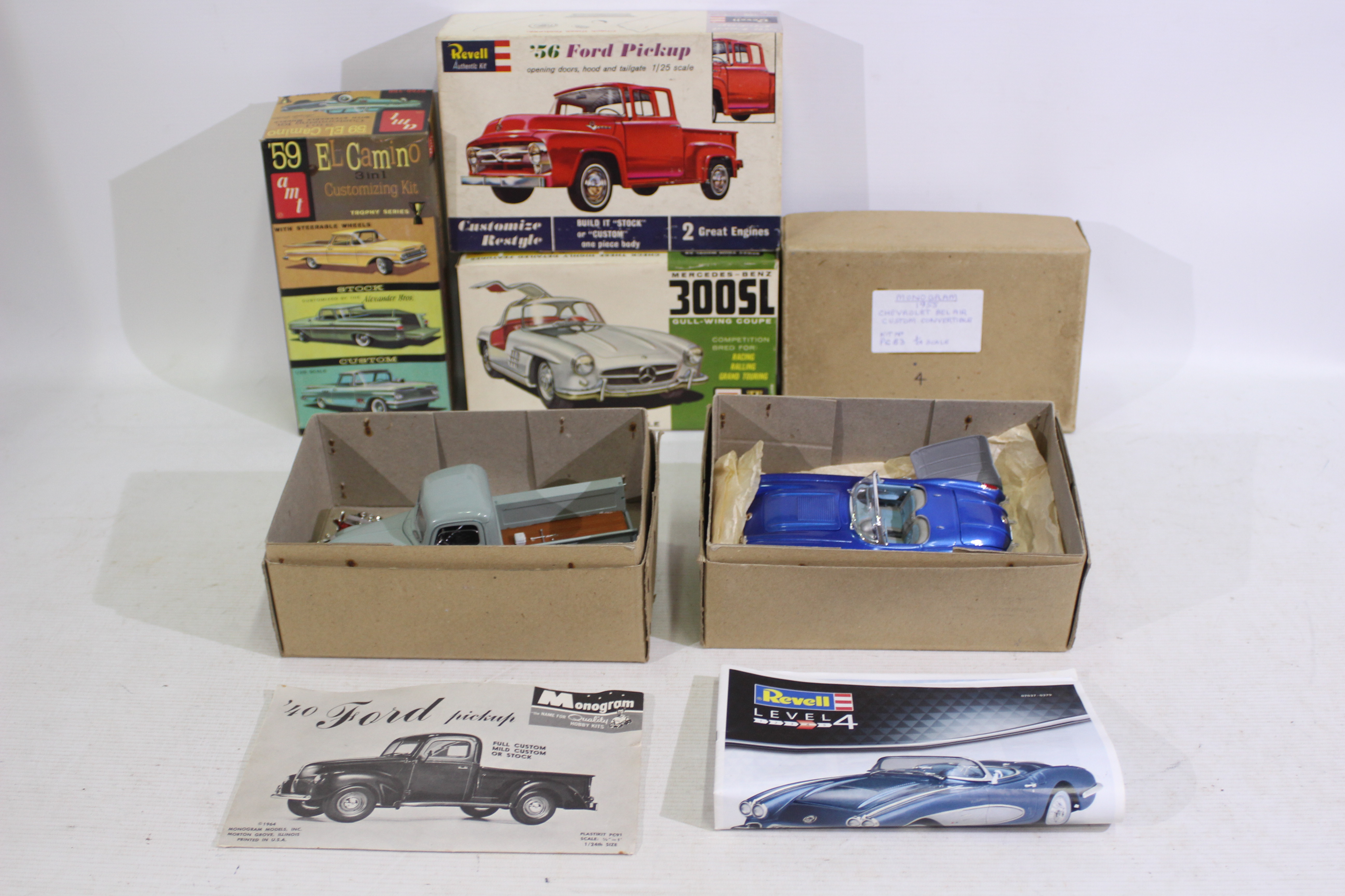 Revel - Monogram - AMT - 6 x vintage model kits which have been built, 1956 Ford Pickup,
