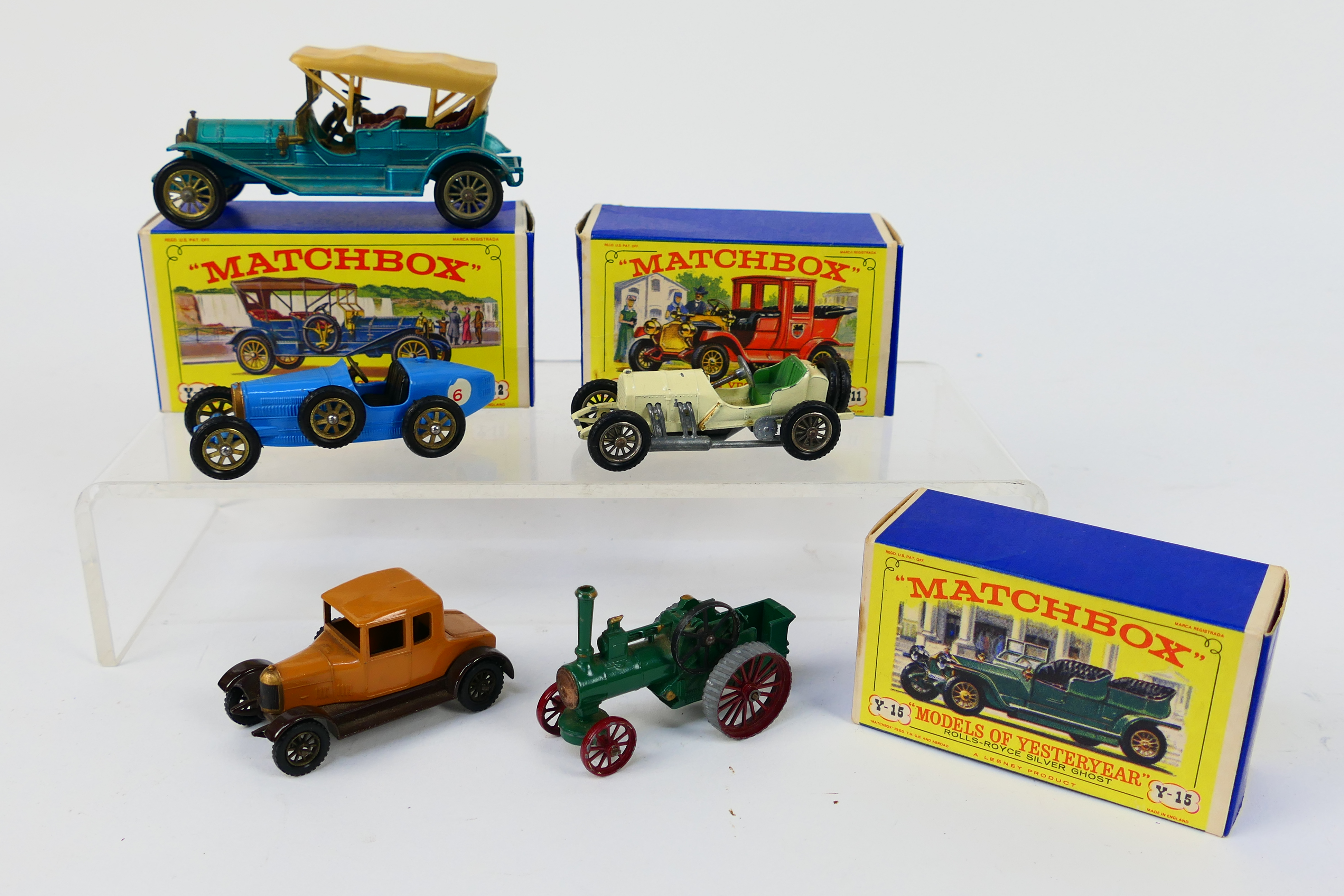 Matchbox - A collection of 5 x early Yesteryear models with three boxes including Bugatti T35 # 6,