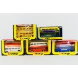 Corgi - 5 x boxed Routemaster bus models including George Shillibeer Omnibus in yellow and green,