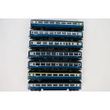 Hornby - A rake of 7 unboxed OO gauge Intercity Coaches in BR blue and grey.