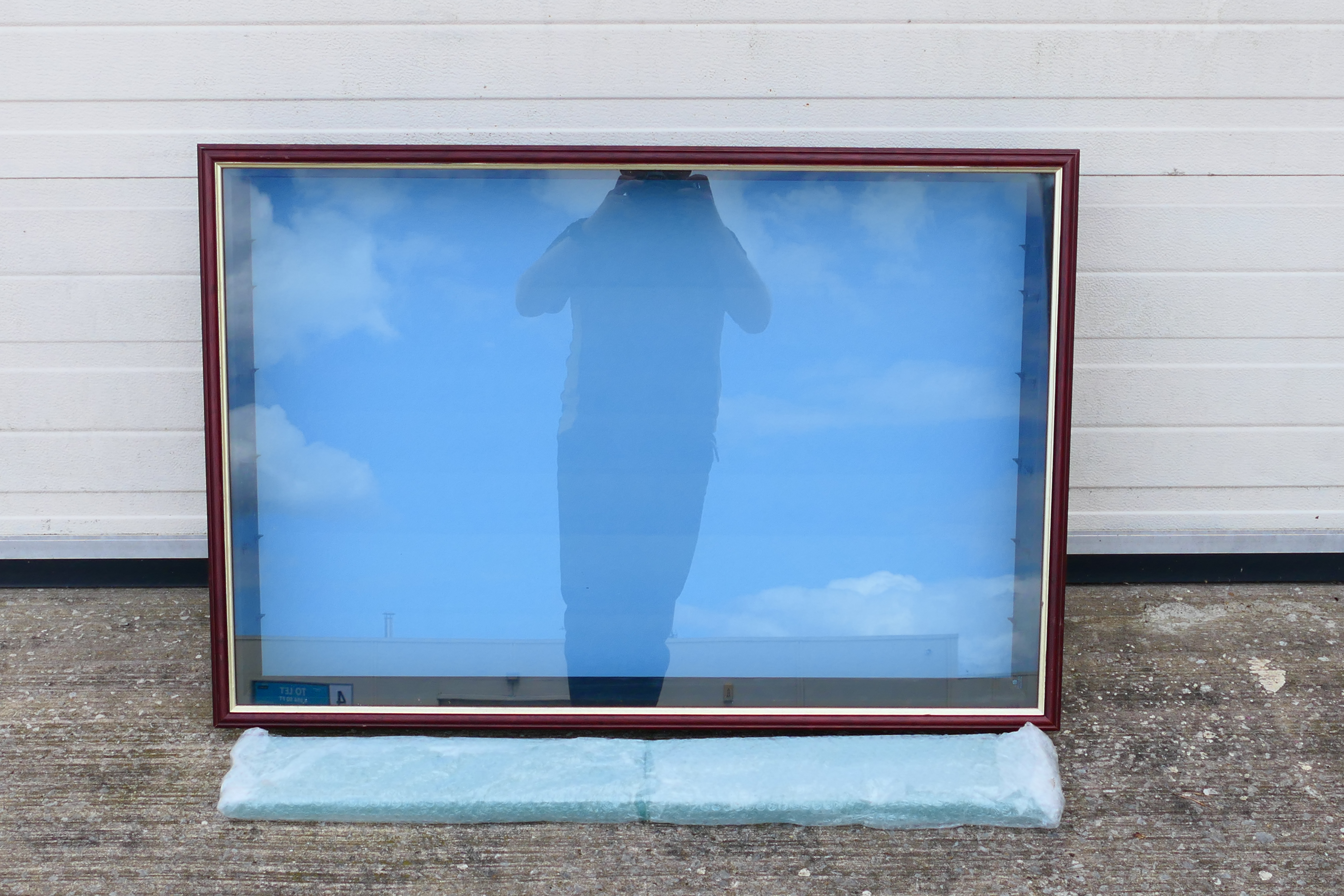 A large wall mounted glass fronted dark wood display cabinet with glass shelves (horizontal - Image 3 of 3