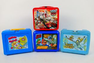 Thermos - Aladdin - Bluebird - Transformers - 4 x vintage style lunch boxes, Super Mario with flask,